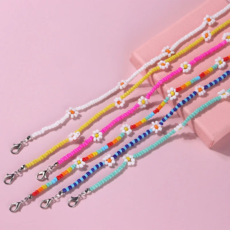 Bohemian Daisy Flower Necklace Six Styles Bead Flower Necklace Woven Small Daisy Clavicle Chain Women Girl Jewelry Accessories