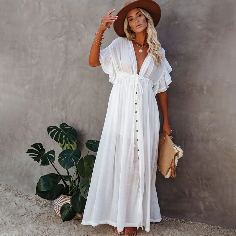 Sexy Bikini Cover-ups Long White Tunic Casual Summer Beach Dress Elegant Women Plus Size Beach Wear Swim Suit Cover Up Q1208
Sexy Bikini Cover-ups Long White Tunic Casual Summer Beach Dress Elegant Women Plus Size Beach Wear Swim Suit Cover Up Q1208