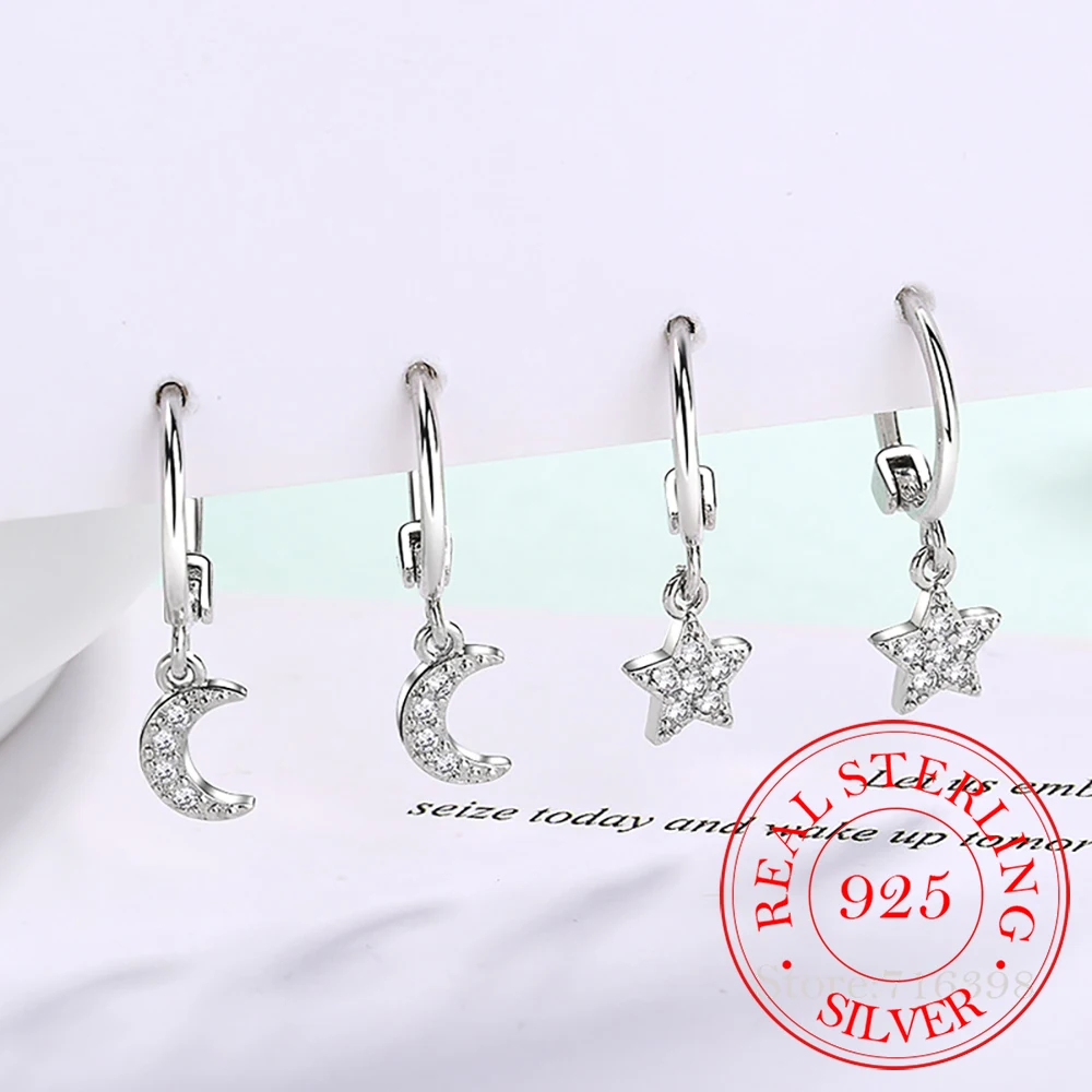 Womens Fashion 925 Solid Sterling Silver Crystal Star Moon Drop Earrings For Young Girls Teen Gift Brincos
Womens Fashion 925 Solid Sterling Silver Crystal Star Moon Drop Earrings For Young Girls Teen Gift Brincos