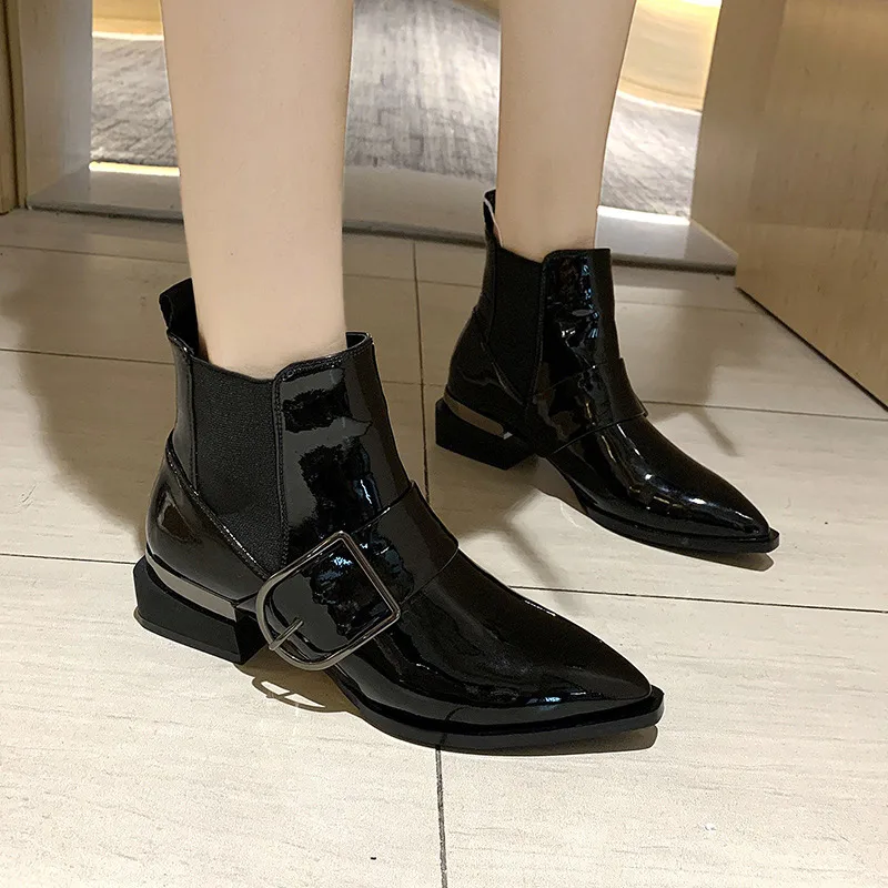 Women Patent Leather Boots Fashion Pointed Toe Buckle Females Ankle Booties Slip On Low Heel Shoes Girl Winter Elegant Velvet
Women Patent Leather Boots Fashion Pointed Toe Buckle Females Ankle Booties Slip On Low Heel Shoes Girl Winter Elegant Velvet