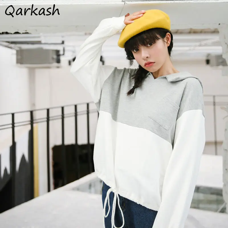 Sweatshirts Women Patchwork Simple New Turn Down Collar Chic Korean Style All Match Street Wear Draw String Retro Fashion Spring
Sweatshirts Women Patchwork Simple New Turn Down Collar Chic Korean Style All Match Street Wear Draw String Retro Fashion Spring
