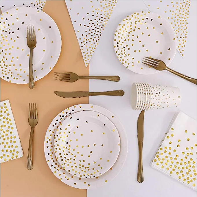 New Bronzing dot white theme Disposable tableware birthday party decoration paper cup paper towel paper plate party decoration
New Bronzing dot white theme Disposable tableware birthday party decoration paper cup paper towel paper plate party decoration