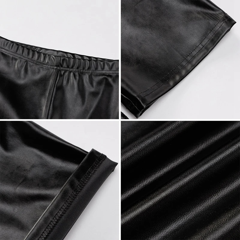 Autumn Sexy Solid Color High Waist Slim Wrinkle Pile Pants Leather Pants Black
