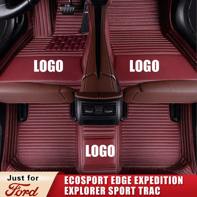 Custom Leather Car Floor Mats for Ford EcoSport EDGE Expedition EXPLORER SPORT TRAC Crew Cab Pickup SUV Trunk Mat Carpet Cushion |