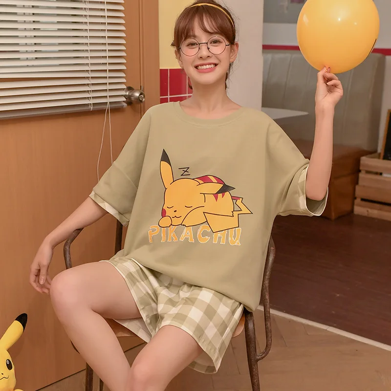 Fashion Pajamas for Women100% Cotton Cartoon Women's Sleepwear Summer Short-sleeved Shorts Round Neck Suit Thin Nightgown
Fashion Pajamas for Women100% Cotton Cartoon Women's Sleepwear Summer Short-sleeved Shorts Round Neck Suit Thin Nightgown