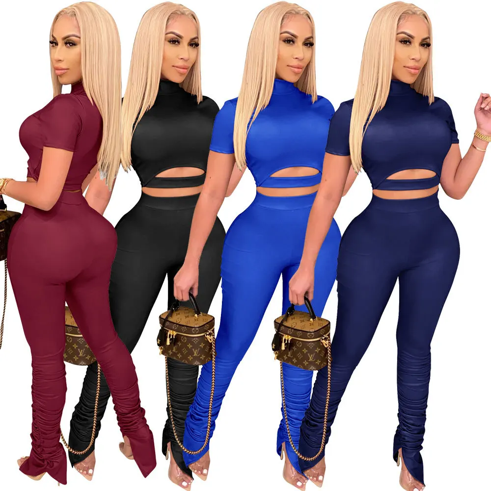 Summer Women Soild Sexy Two Piece Set Short Sleeve Crop Top Stacked Pants Suit Female Club Clothing
Summer Women Soild Sexy Two Piece Set Short Sleeve Crop Top Stacked Pants Suit Female Club Clothing