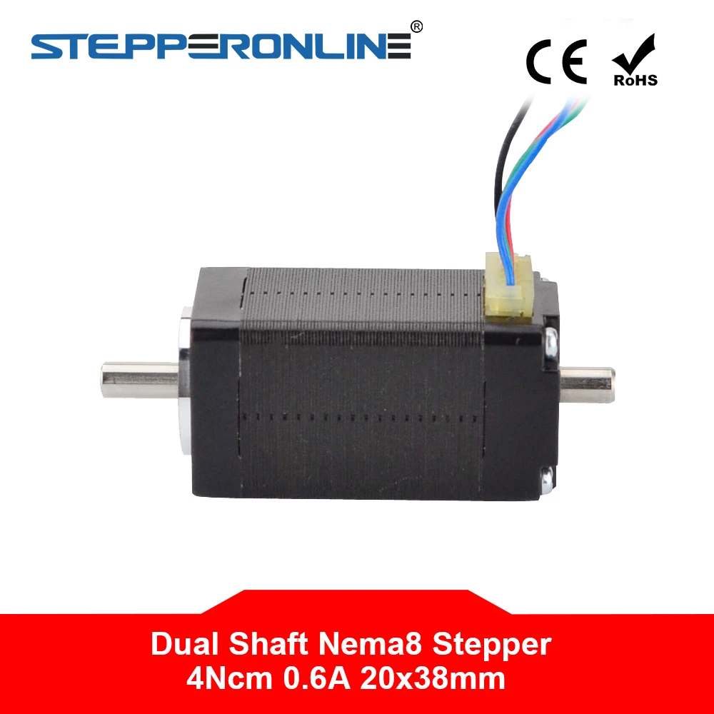 NEW Dual Shaft Nema 8 Stepper Motor 1.8 deg 4Ncm(5.7oz.in) 4-lead 0.6A 20x20x38mm for 3D Printer
NEW Dual Shaft Nema 8 Stepper Motor 1.8 deg 4Ncm(5.7oz.in) 4-lead 0.6A 20x20x38mm for 3D Printer