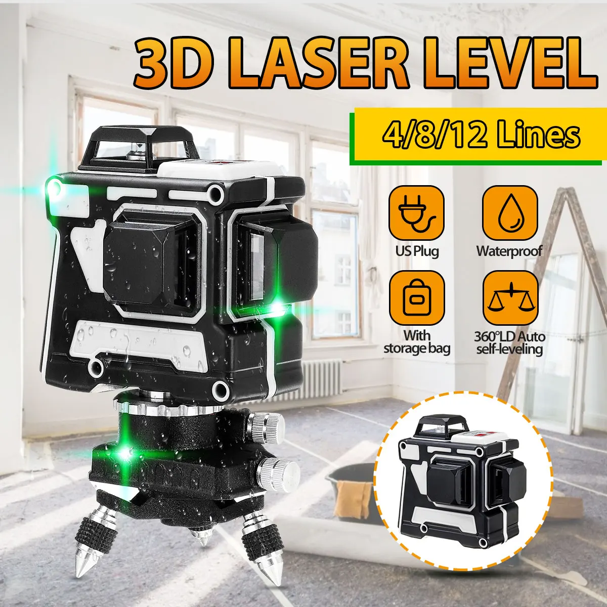 12 Lines Laser Level 3D Green Light LED Display Auto Self Leveling 360° Rotary Measure Horizontal Vertical Cross Remote Control
12 Lines Laser Level 3D Green Light LED Display Auto Self Leveling 360° Rotary Measure Horizontal Vertical Cross Remote Control