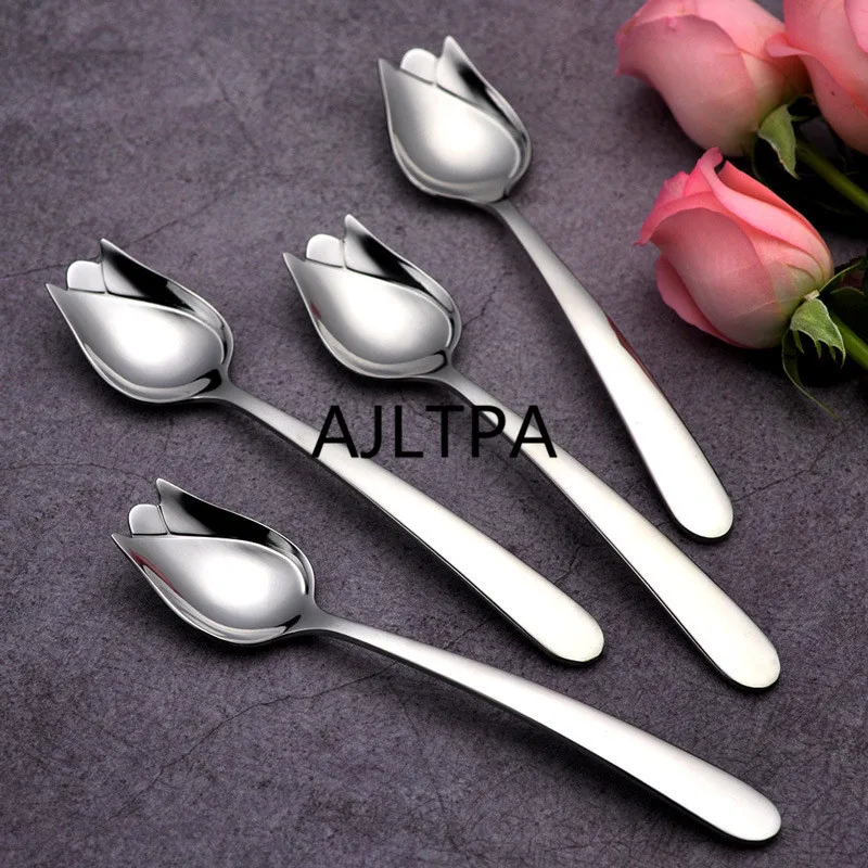 100pcs/lot Tulip Spoon Flower Rose 304 Stainless Steel Coffee Spoon Coffee Stirring Scoop Dessert Milk Drink Teaspoon CT0224
100pcs/lot Tulip Spoon Flower Rose 304 Stainless Steel Coffee Spoon Coffee Stirring Scoop Dessert Milk Drink Teaspoon CT0224