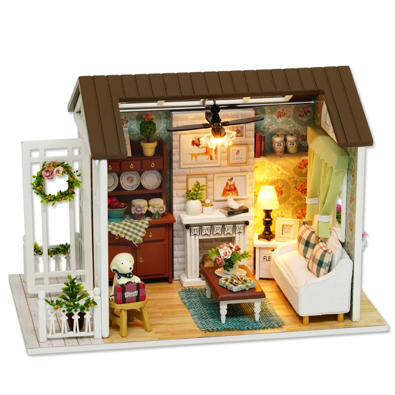 

Сборка DIY игрушечный деревянный дом, деревянный миниатюрный кукольный домик, миниатюрные кукольные домики, игрушки с мебелью, светодиодный ...