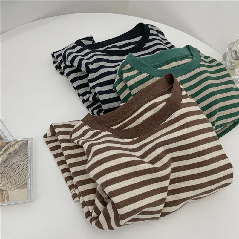 Black and Gray Striped Cotton Long-Sleeved T-shirt Bottoming Shirt Women's 2021 Korean Style Autumn and Winter Thickening
Black and Gray Striped Cotton Long-Sleeved T-shirt Bottoming Shirt Women's 2021 Korean Style Autumn and Winter Thickening