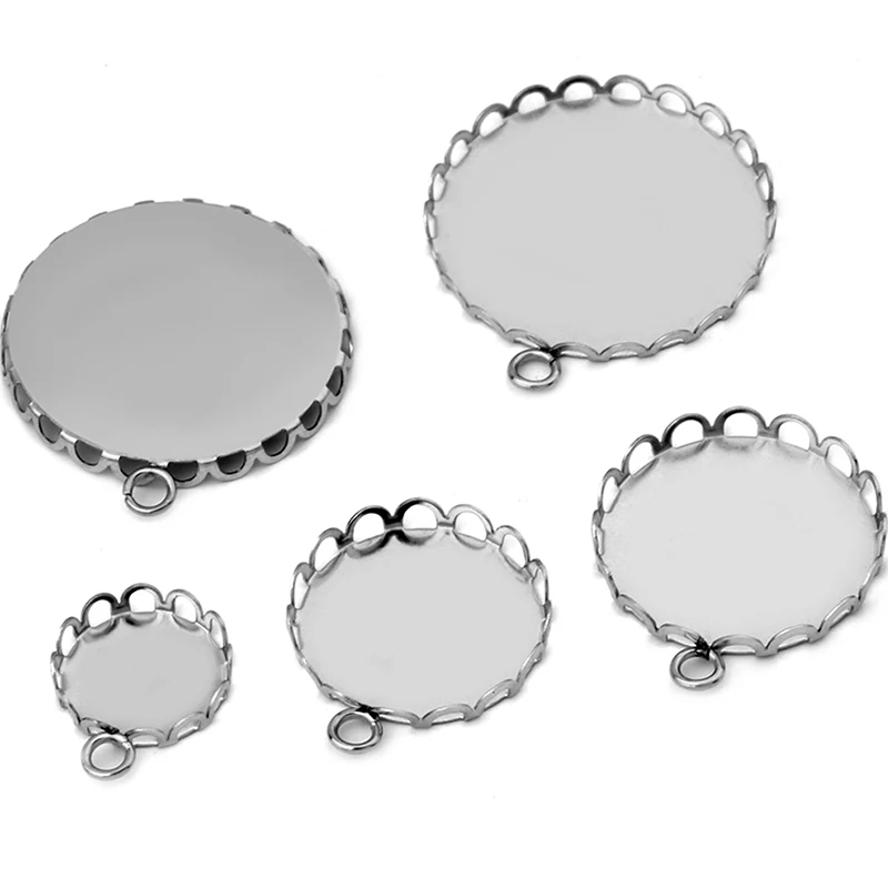 

( No Fade ) 20pcs 12 18 20 25mm Inner Size Stainless Steel Material Simple Style Cabochon Base Cameo Setting Charms Pendant Tray