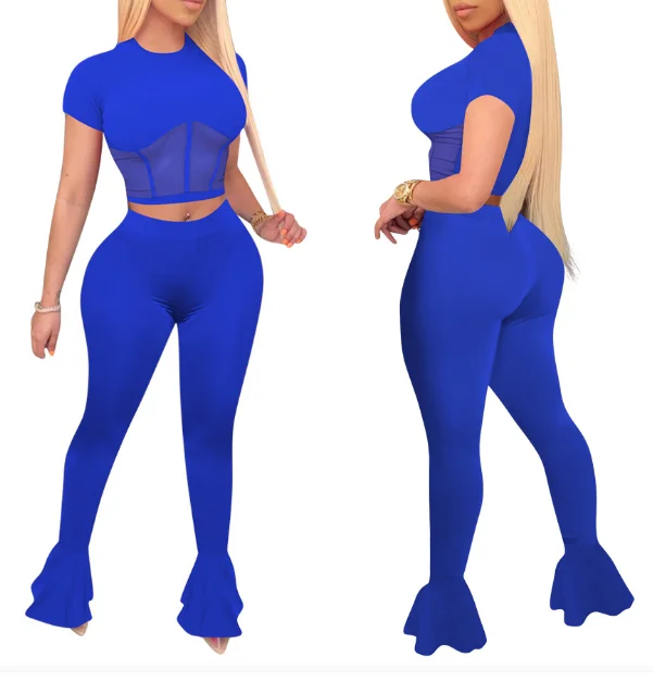 Women Set Two Pieces Sets Summer Tracksuits Short Sleeve Mesh Hollow Out Tops+Flare Pants Suit Sexy Fitness Outfits
Women Set Two Pieces Sets Summer Tracksuits Short Sleeve Mesh Hollow Out Tops+Flare Pants Suit Sexy Fitness Outfits