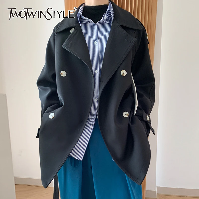 TWOTWINSTYLE Casual Trench For Women Notched Loose Long Sleeve Double Breasted Plain Coats Female 2021 Autumn Fashion Clothing
TWOTWINSTYLE Casual Trench For Women Notched Loose Long Sleeve Double Breasted Plain Coats Female 2021 Autumn Fashion Clothing