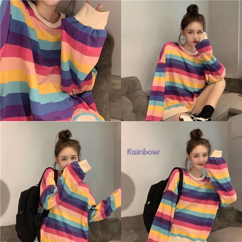 Fashion Multi-color Striped O-neck Harajuku Sweatshirt for Women Autumn and Winter New Casual Loose Pullover Street Hip-hop Top
Fashion Multi-color Striped O-neck Harajuku Sweatshirt for Women Autumn and Winter New Casual Loose Pullover Street Hip-hop Top
