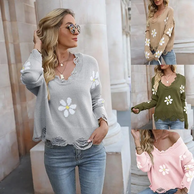 Ladies Autumn Sweater Fashion Disdressed Flower Jacquard Knitted Tops Long Sleeve Pullovers Women Sweater Top Female Jumper
Ladies Autumn Sweater Fashion Disdressed Flower Jacquard Knitted Tops Long Sleeve Pullovers Women Sweater Top Female Jumper