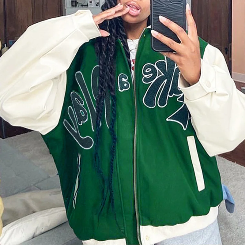 Women Embroidery Letter Print Baseball Jackets Female Long Sleeve Pockets Turn Down Collar Autumn Winter Lady Streetwear 2021
Women Embroidery Letter Print Baseball Jackets Female Long Sleeve Pockets Turn Down Collar Autumn Winter Lady Streetwear 2021