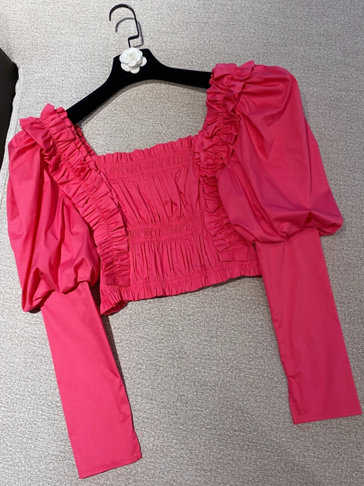 Solid color square collar frills puff sleeves elastic waist cotton short shirt ladies autumn new fashion all-match tops
Solid color square collar frills puff sleeves elastic waist cotton short shirt ladies autumn new fashion all-match tops