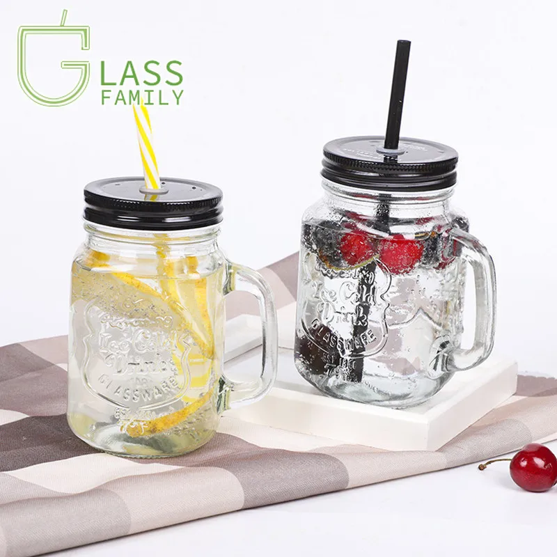 GF 450ml Jar Mugs with Glass Handles Drinking Glasses with Lids and Straws Shot Glass Cupswine Glasses Drinkware Cup
GF 450ml Jar Mugs with Glass Handles Drinking Glasses with Lids and Straws Shot Glass Cupswine Glasses Drinkware Cup