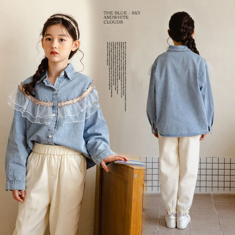 Girls Clothing Denim Shirt Casual Pants Two-piece Set Children's Costume Autumn Long-sleeved School Teens Kids Clothes 10 12 13Y
Girls Clothing Denim Shirt Casual Pants Two-piece Set Children's Costume Autumn Long-sleeved School Teens Kids Clothes 10 12 13Y