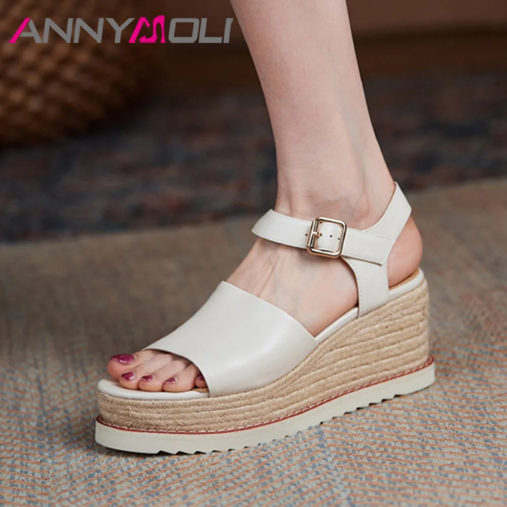 ANNYMOLI Women Sandals Real Leather Shoes SheepSkin Platform Wedges High Heels Sandals Buckle Ladies Footwear Summer Beige 40
ANNYMOLI Women Sandals Real Leather Shoes SheepSkin Platform Wedges High Heels Sandals Buckle Ladies Footwear Summer Beige 40