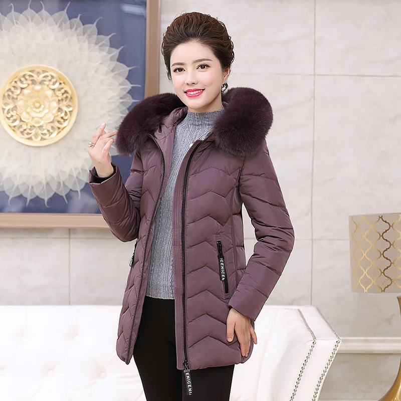2020 Women's Down Jacket Winter Coat Female Fox Fur Collar Plus Size Hooded Warm Puffer chaqueta mujer 18 563 | Женская одежда