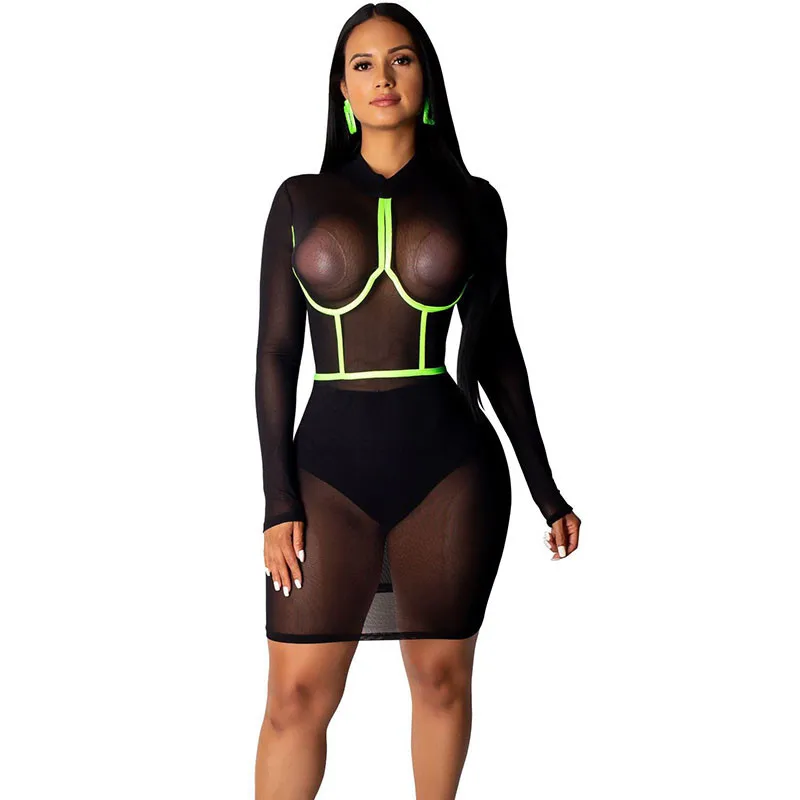Women Night Party Club Dress Sexy Mesh Sheer Neon Color Splice Striped Bodycon Dress Autumn Long Sleeve See Though Mini Dress
Women Night Party Club Dress Sexy Mesh Sheer Neon Color Splice Striped Bodycon Dress Autumn Long Sleeve See Though Mini Dress