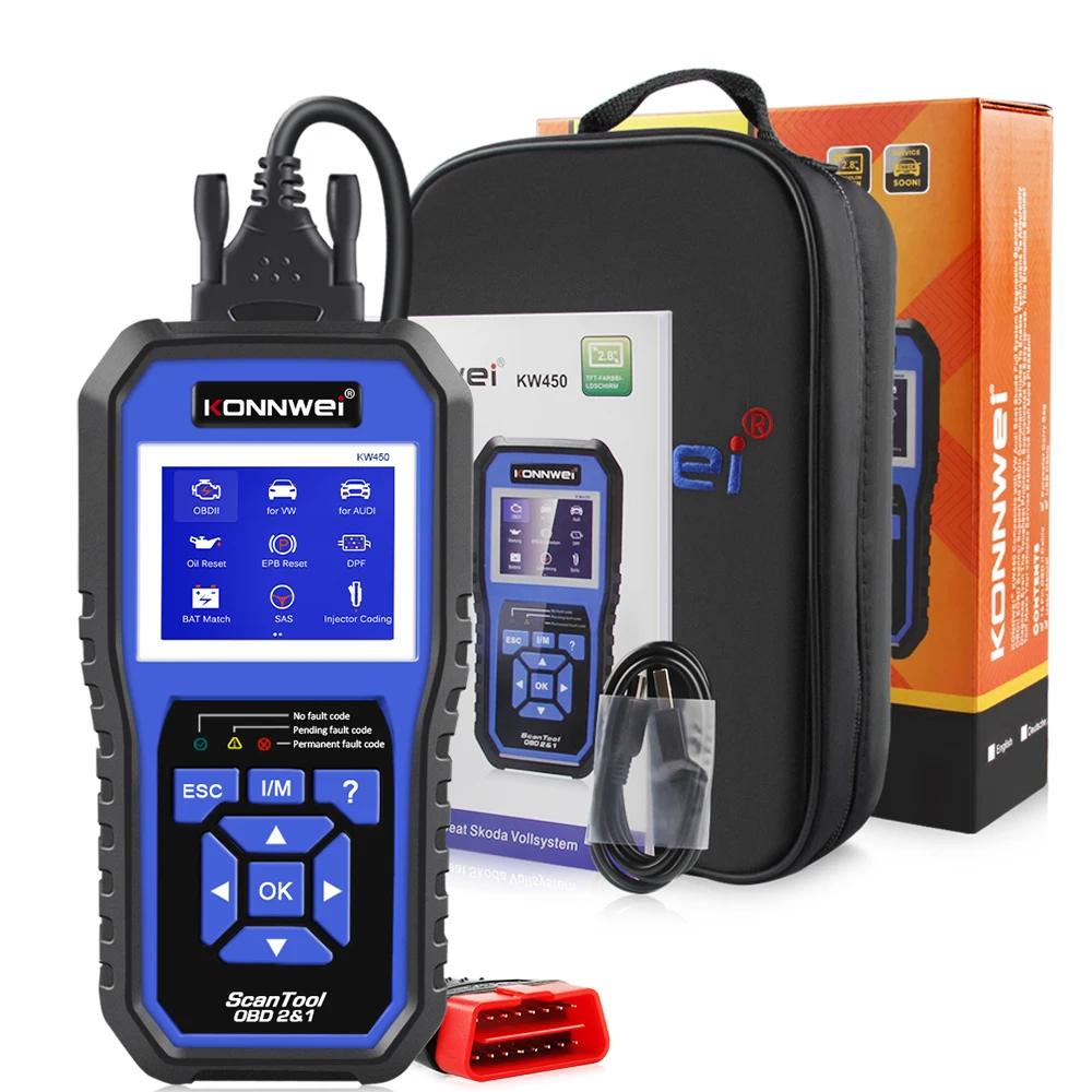 KONNWEI KW450 OBD2 Diagnostic Tool for VAG Cars VW Audi ABS Airbag Oil ABS EPB DPF SRS TPMS Reset Full Systems Scanner VAG COM
KONNWEI KW450 OBD2 Diagnostic Tool for VAG Cars VW Audi ABS Airbag Oil ABS EPB DPF SRS TPMS Reset Full Systems Scanner VAG COM