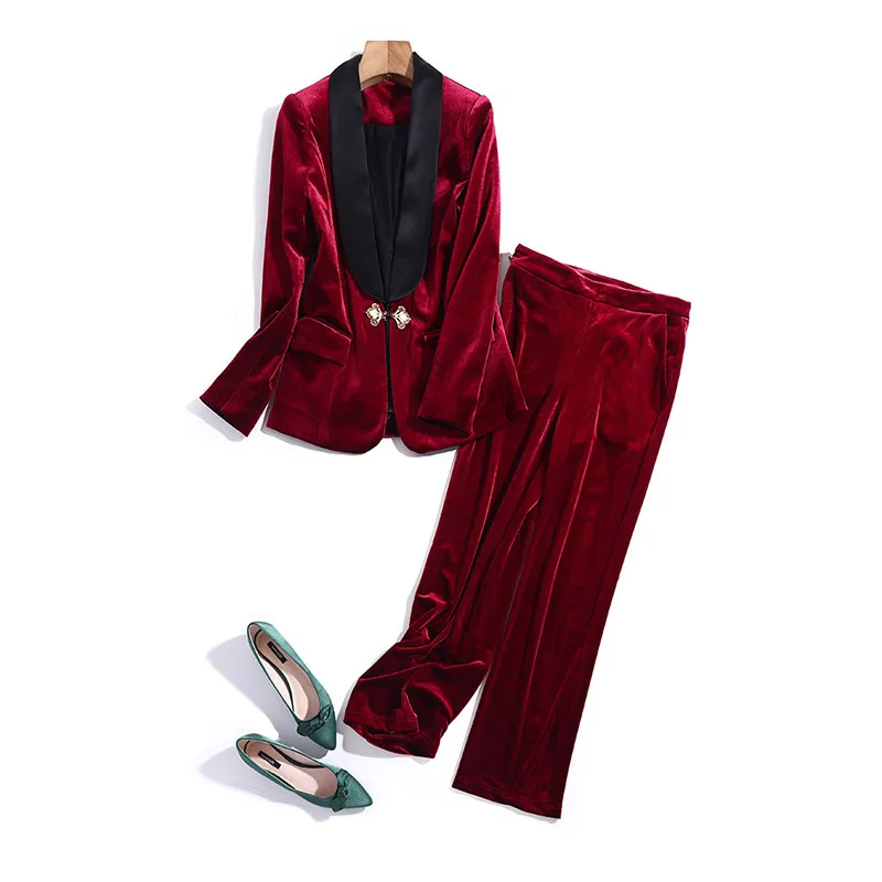New women's velvet long sleeve brocade suit collar short coat straight pants temperament celebrity suit
New women's velvet long sleeve brocade suit collar short coat straight pants temperament celebrity suit