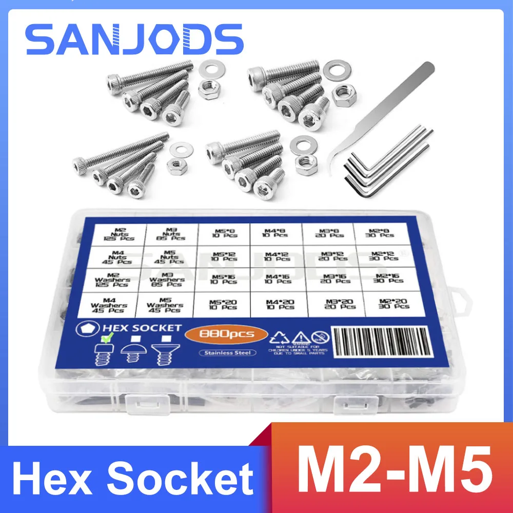 880Pcs Hexagon Hex Socket Head Cap Screw Set M2 M3 M4 M5 304 Stainless Steel Flat Button Cap Head & Nuts & Washer Assortment Kit
880Pcs Hexagon Hex Socket Head Cap Screw Set M2 M3 M4 M5 304 Stainless Steel Flat Button Cap Head & Nuts & Washer Assortment Kit