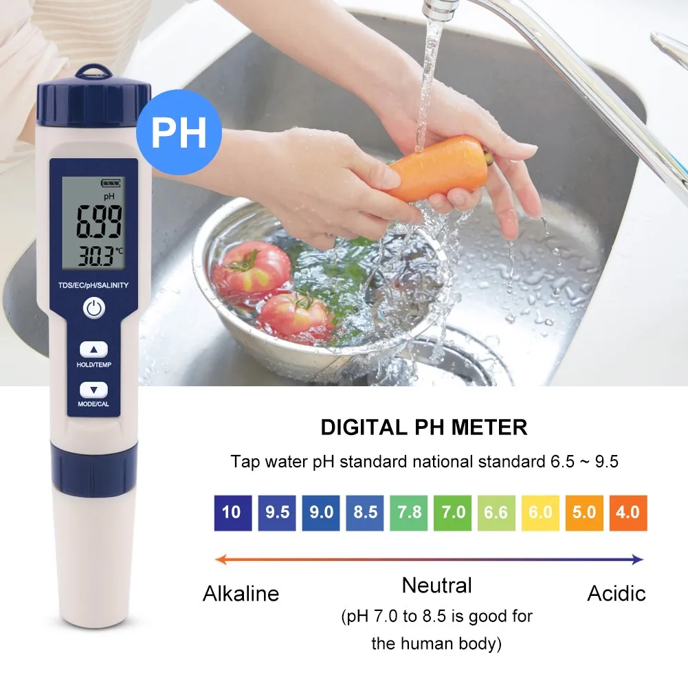 5 In 1 Digital Water Quality Tester Pen PH/EC/TD S/salinity/temperature Water Quality Monitor Meter Detector Tester For Pools
5 In 1 Digital Water Quality Tester Pen PH/EC/TD S/salinity/temperature Water Quality Monitor Meter Detector Tester For Pools