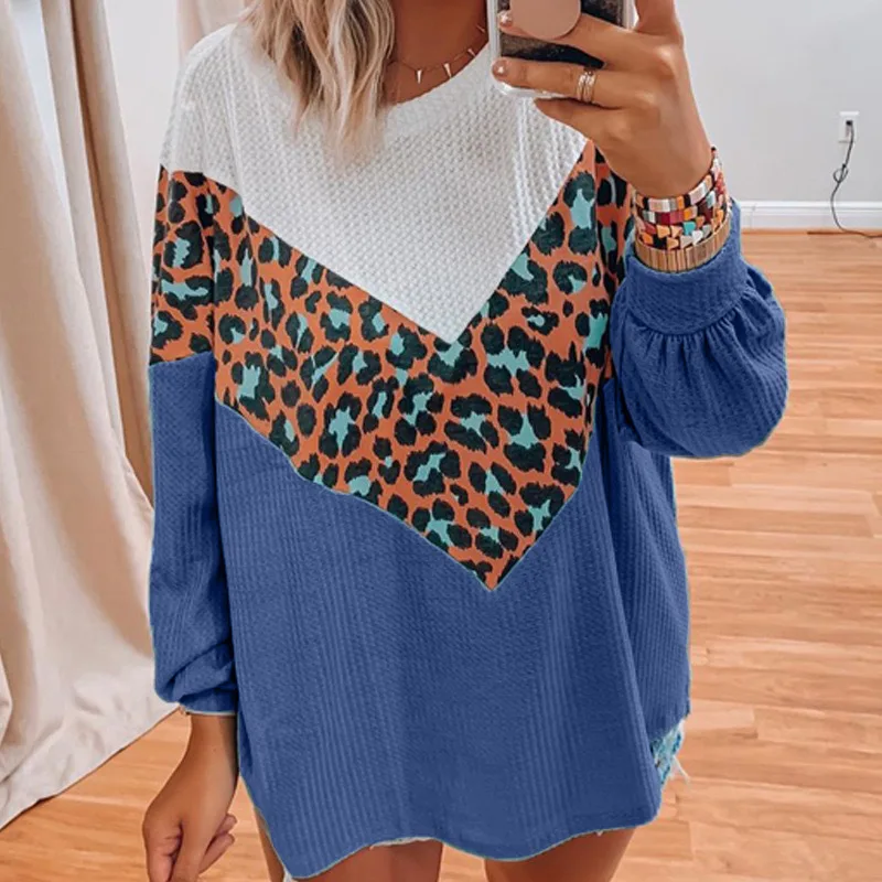 2021 Autumn Winter Women Tops Solid o-neck Leopard Patchwork Pullovers Woman T shirts Casual Female Long Sleeve Loose T-shirts
2021 Autumn Winter Women Tops Solid o-neck Leopard Patchwork Pullovers Woman T shirts Casual Female Long Sleeve Loose T-shirts