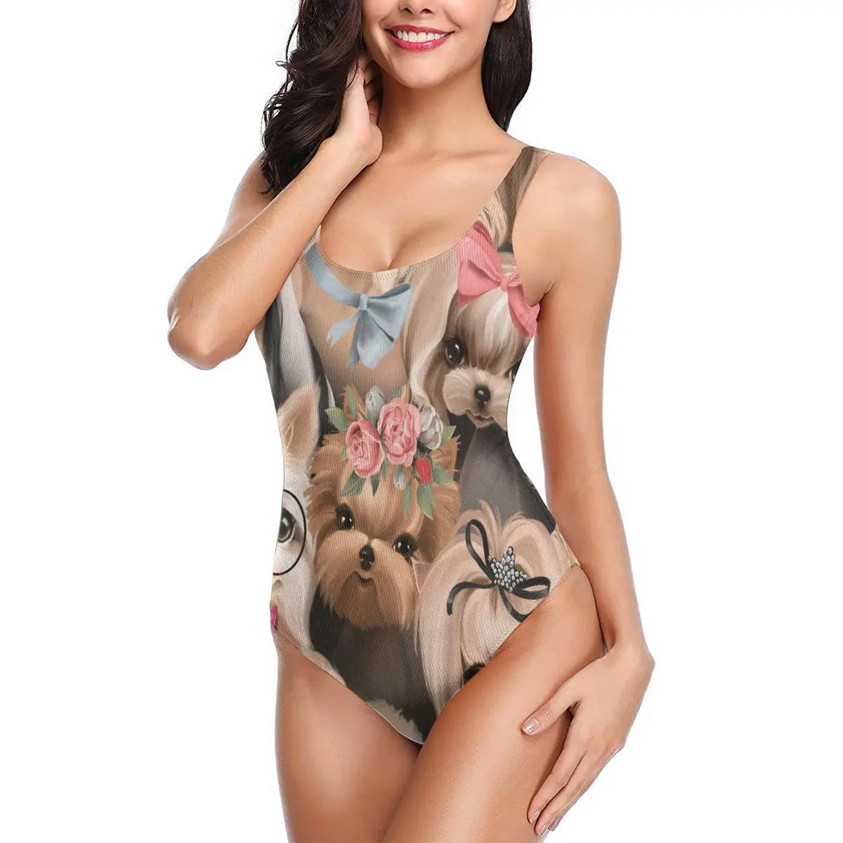 

Womens One Piece Bathing Suits Sexy Swimsuits Teen Girls Tummy Control Cute Dogs Watercolor
