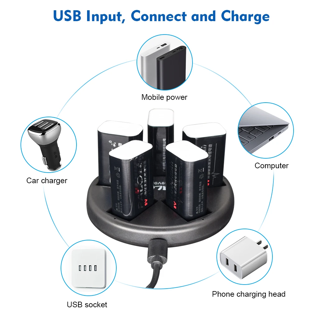 Зарядное устройство PALO 9V USB зарядное для аккумуляторов 6F22 Ni-MH литий-ионные