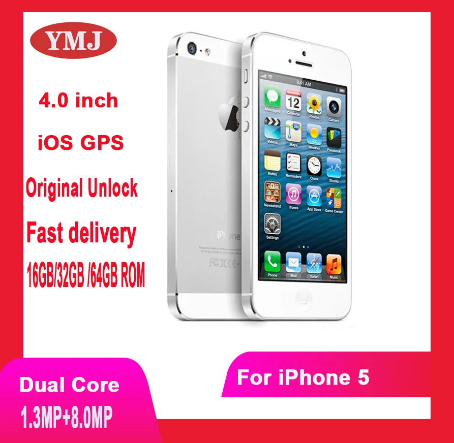 

Unlocked Original Apple iPhone 5 Smartphone GSM 3G Mobile Phone 16GB 32GB 64GB ROM Wifi 8MP 4.0" IOS Used Cellphone