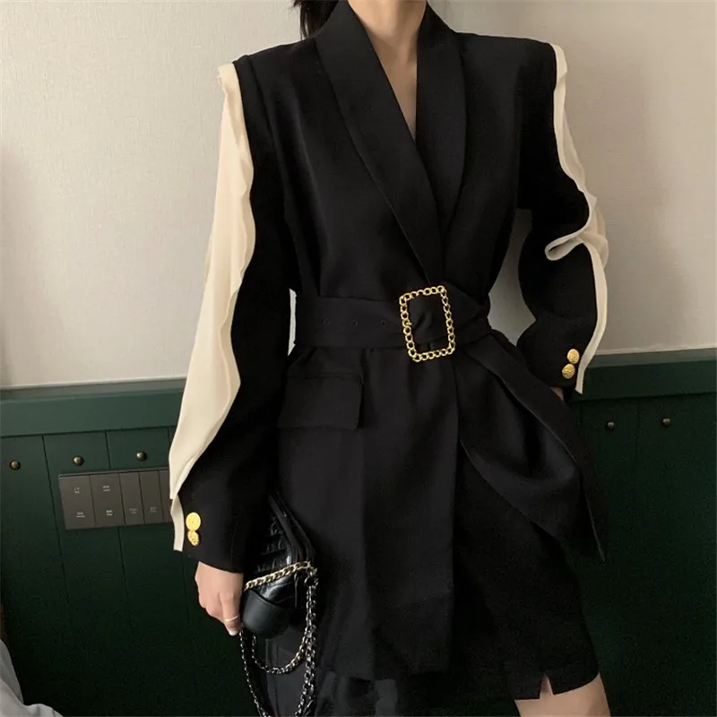 Women Fashion Patchwork Long Sleeve Slim Black Blazer Elegant Retro Belted Jackets Coat Elegant OL Workwear Female Chic Blazer
Women Fashion Patchwork Long Sleeve Slim Black Blazer Elegant Retro Belted Jackets Coat Elegant OL Workwear Female Chic Blazer