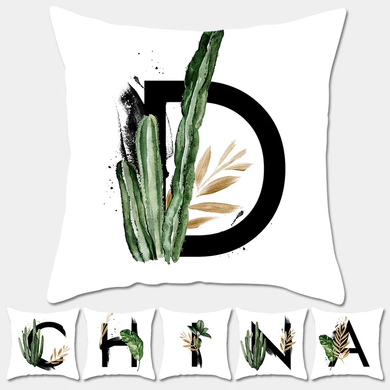 

Simple Style Plant English Alphabet Series Cushion Cover Polyester Pillow Case Decorative Pillows Cover for Sofa Car A-Z