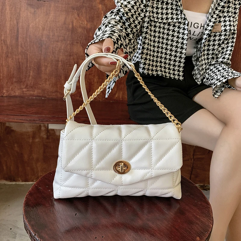 

Fashion Bags For Women Quilted Flap Shoulder Bag Pu Leather Retro Satchels Metal Chain Women Crossbody Bag Ladys Handbag Purse