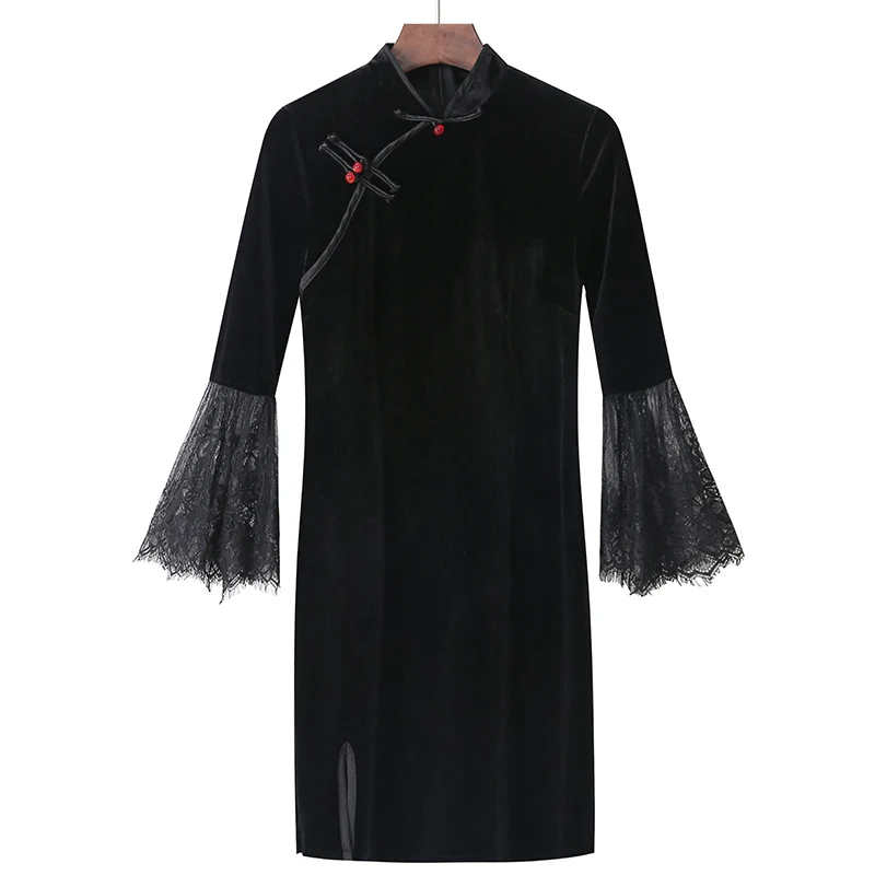 Autumn Dark Chinese Fashion Cheongsam Velvet Dress Temperament and Sexy Lace Sleeve Hip Dress
Autumn Dark Chinese Fashion Cheongsam Velvet Dress Temperament and Sexy Lace Sleeve Hip Dress