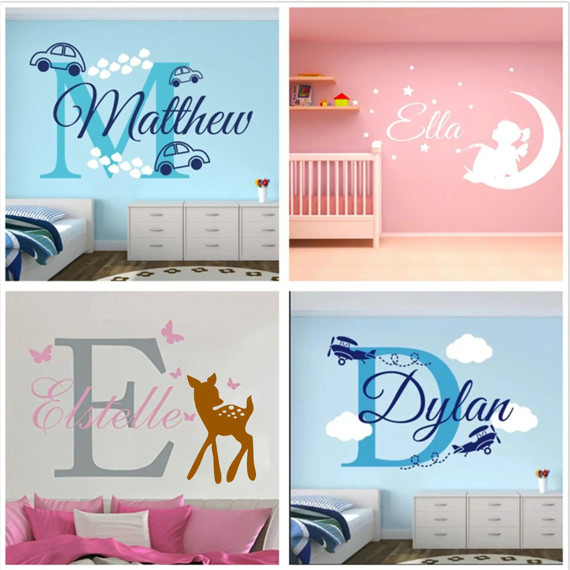 JOYRESIDE Personalized Names Wall Sticker Home Bedroom Custom Name Girl Car Airplane Angel Deer Dinosaur Whale Crown Decal
JOYRESIDE Personalized Names Wall Sticker Home Bedroom Custom Name Girl Car Airplane Angel Deer Dinosaur Whale Crown Decal