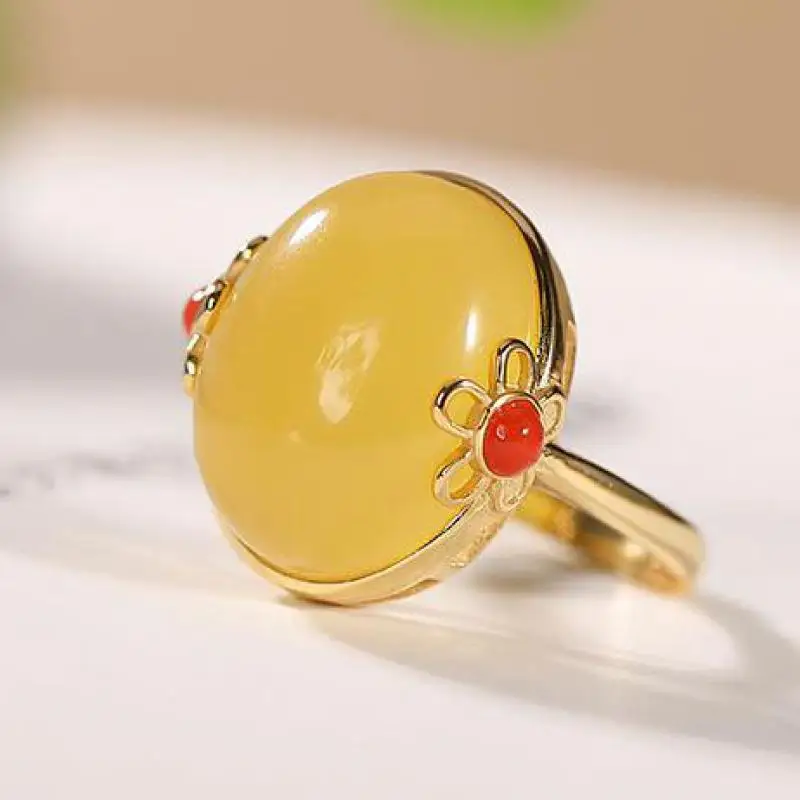 Women Natural Baltic Ambers Ring S925 Sterling Silver Gold Plated Amber With Red Agate Adjustable Beeswax Rings Healing Jewelry
Women Natural Baltic Ambers Ring S925 Sterling Silver Gold Plated Amber With Red Agate Adjustable Beeswax Rings Healing Jewelry
