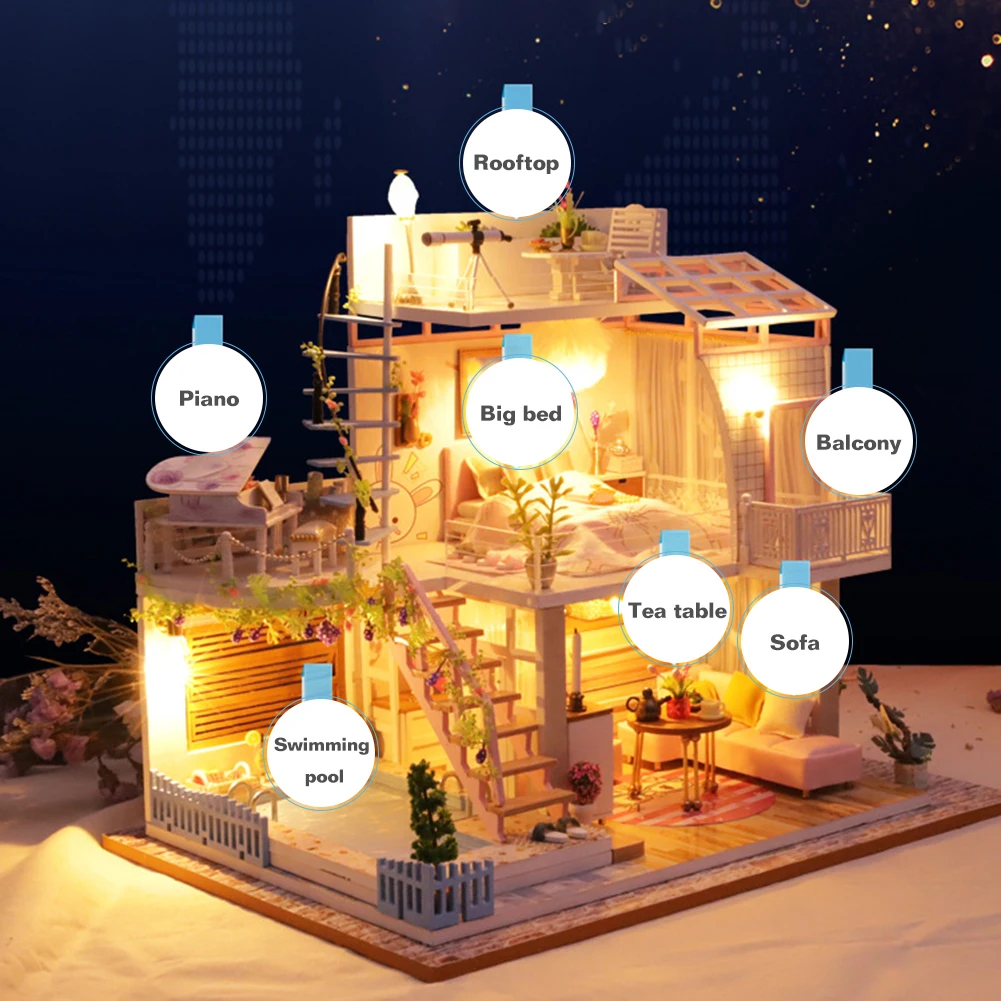 Doll House Furniture DIY Model Miniature 3D Wooden Dollhouse Assemble Kit Kid Toys for Children Birthday Gifts
Doll House Furniture DIY Model Miniature 3D Wooden Dollhouse Assemble Kit Kid Toys for Children Birthday Gifts