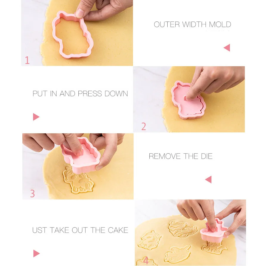 Pony Unicorn Set of Cookie Cutters 3d Cartoon Mold Plastic Pressing Fun Baking Molding Unicorn Cookie Mould Baby Girl Funy Toy
Pony Unicorn Set of Cookie Cutters 3d Cartoon Mold Plastic Pressing Fun Baking Molding Unicorn Cookie Mould Baby Girl Funy Toy