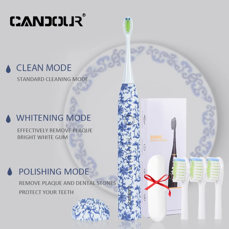 CANDOUR Sonic Electric Toothbrush CD5166 Waterproof USB Charge Rechargeable Electric Toothbrush 8 Brush Replacement Heads
CANDOUR Sonic Electric Toothbrush CD5166 Waterproof USB Charge Rechargeable Electric Toothbrush 8 Brush Replacement Heads
