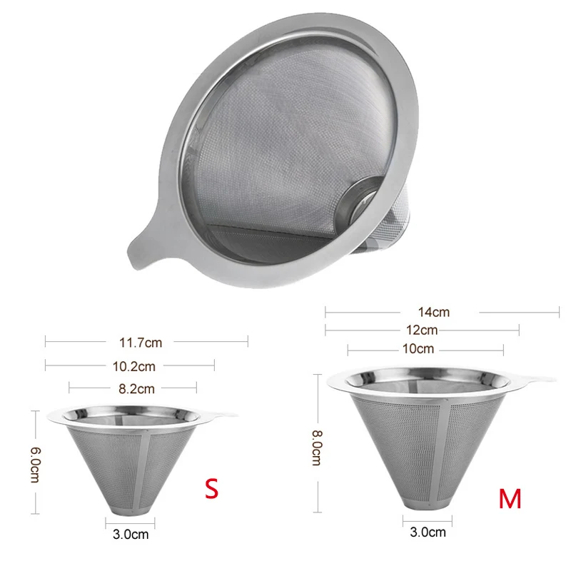Reusable Coffee Filter 304 Stainless Steel Cone Coffee Filter Baskets Mesh Strainer Pour Over Coffee Dripper With Stand Holder
Reusable Coffee Filter 304 Stainless Steel Cone Coffee Filter Baskets Mesh Strainer Pour Over Coffee Dripper With Stand Holder