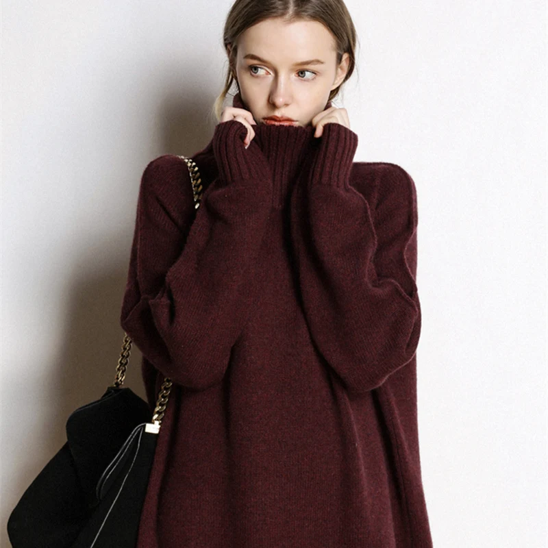 Cashmere sweater women's new high-neck cashmere sweater women's solid color long loose sweater large size knit bottoming shirt
Cashmere sweater women's new high-neck cashmere sweater women's solid color long loose sweater large size knit bottoming shirt