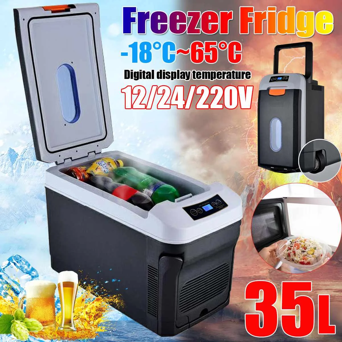 35L Car Home Auto Refrigerator -18-65°C Mini Fridges 12V/24V 220V Portable Food Drink Freezer Cooler for Car HomeOutdoor
35L Car Home Auto Refrigerator -18-65°C Mini Fridges 12V/24V 220V Portable Food Drink Freezer Cooler for Car HomeOutdoor