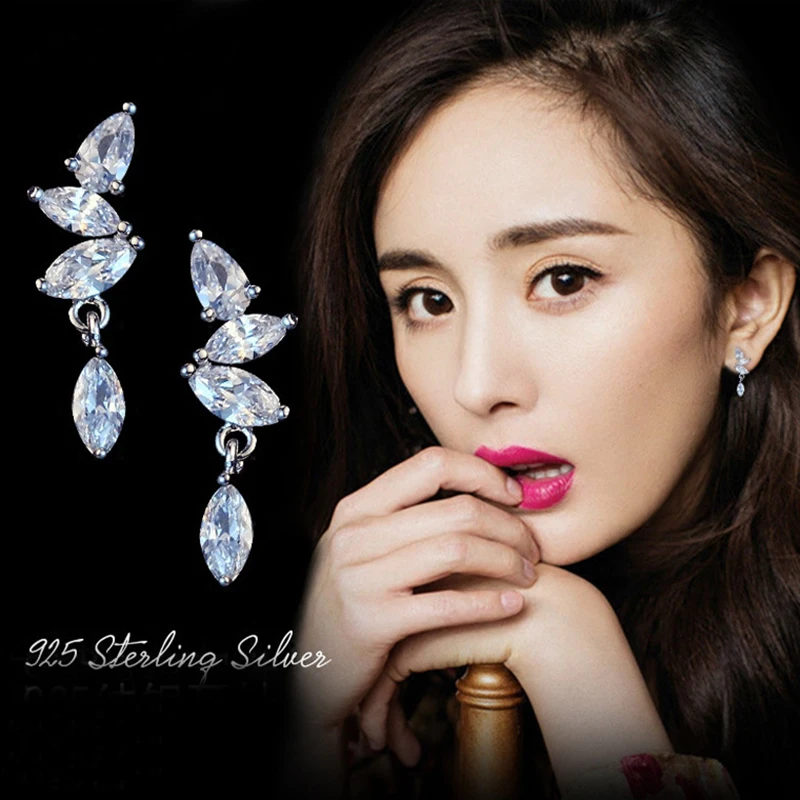 Sweet Crystals Stud Earring for Women silver color Double Sided Jewelry Earrings female Ear Jacket brincos no pierced ear | Украшения и