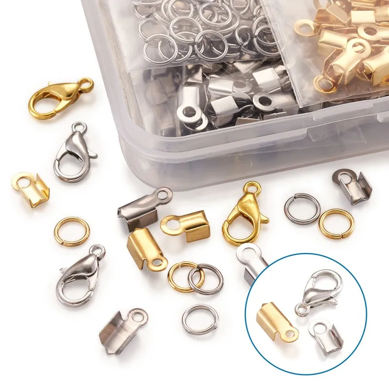 Stainless Steel Folding Crimp Ends Cord End Connector Jump Rings Zinc Alloy Lobster Claw Clasps for DIY Jewlery Making Kit
Stainless Steel Folding Crimp Ends Cord End Connector Jump Rings Zinc Alloy Lobster Claw Clasps for DIY Jewlery Making Kit