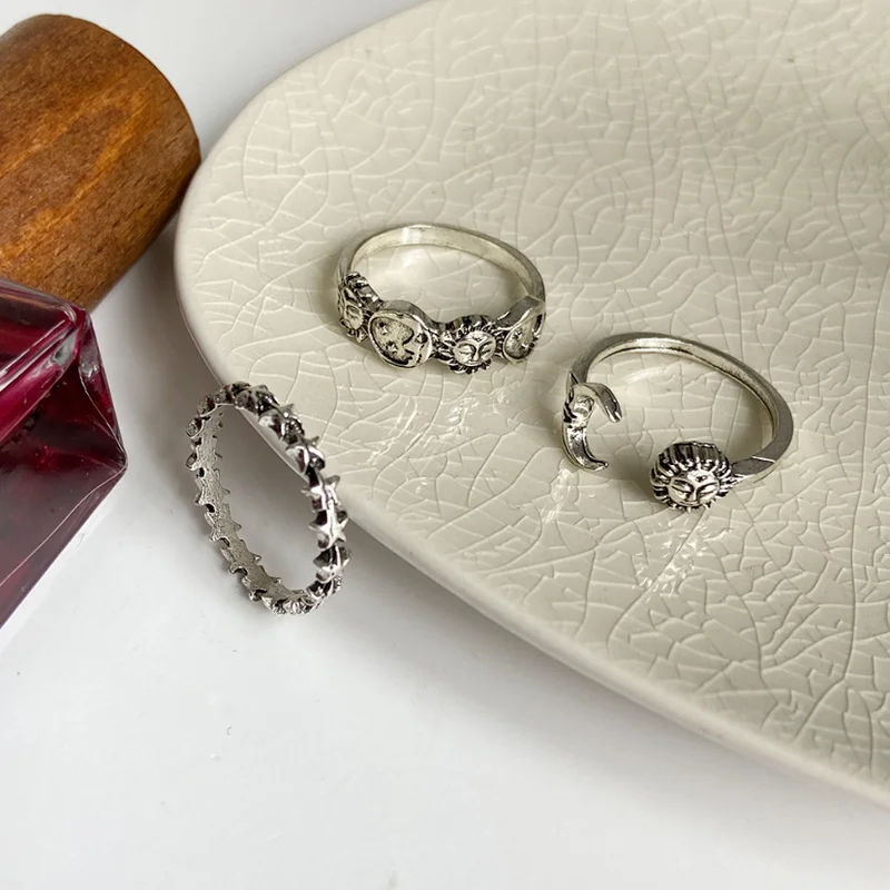 Silver Ring for Women Vintage Star Moon One Set of Three Pieces Open Finger Rings Girls Jewelry
Silver Ring for Women Vintage Star Moon One Set of Three Pieces Open Finger Rings Girls Jewelry
